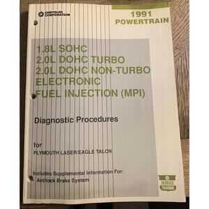 1991 Chrysler Powertrain Plymouth Laser Electronic Fuel Diagnostic Procedure’s